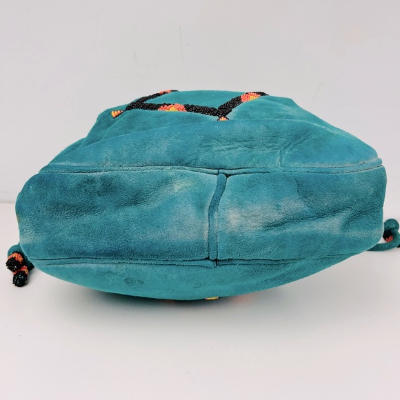 ❌SOLD❌ 🌼MARKDOWN🌼 Teal Faux Suede with Bead Work Design Drawstring Bag - Picture 9 of 12
